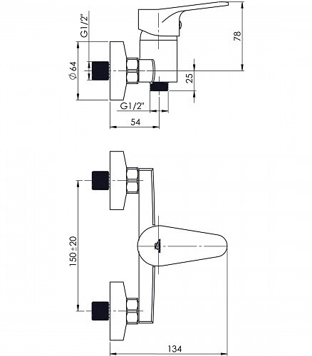 Смеситель LUKA-12/K (для душа) 438x503 в Материке - Вариант 2