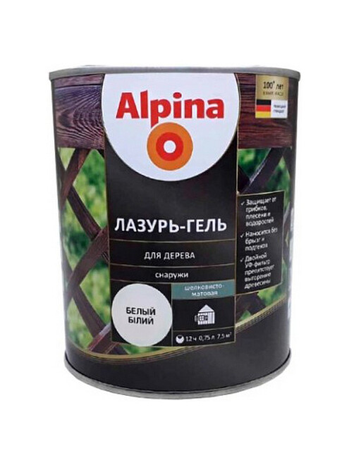 Лазурь-гель Alpina алкидый для дерева шелк.-матовый белый, 0,75л 495x660 Лазурь-гель Alpina алкидый для дерева шелк.-матовый белый, 0,75л 495x660 в Материке