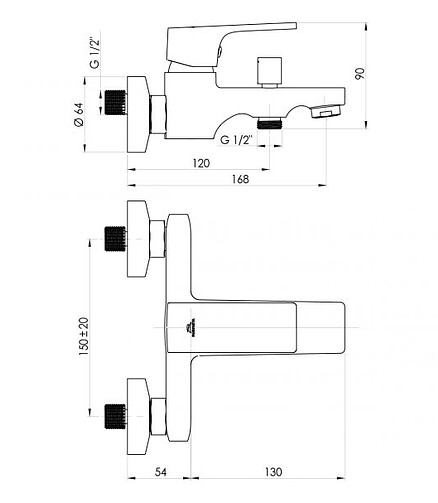 Смеситель MODENA-10 (для ванны, короткий излив) без душ.комплекта 438x503 в Материке - Вариант 2