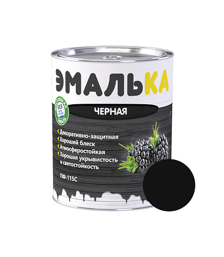 Эмаль ПФ-115С ЭМАЛЬКА черная, 0,8кг 438x503 в Материке