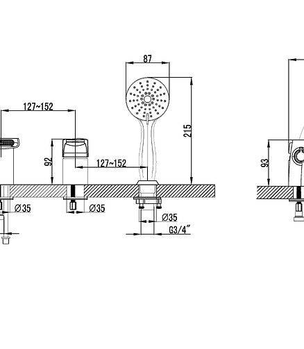 Смеситель SHIFT LM4345C (врезной для ванны, на 3-и отверстия) 438x503 в Материке - Вариант 2