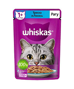 Корм для взрослых кошек WHISKAS рагу с треской и лососем (75г)