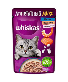 Корм для взрослых кошек WHISKAS лосось и креветки в соусе Аппетитный микс (75г)