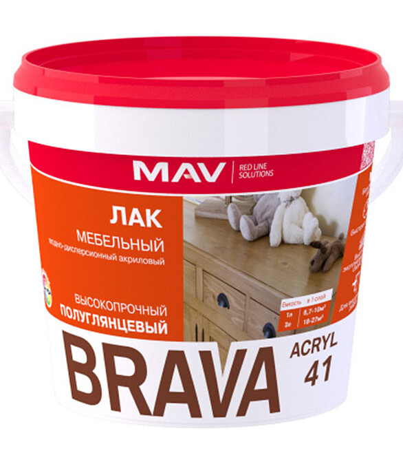 Лак BRAVA ВД-АК-2041 мебельный полуматовый, 1кг 586x674 в Материке