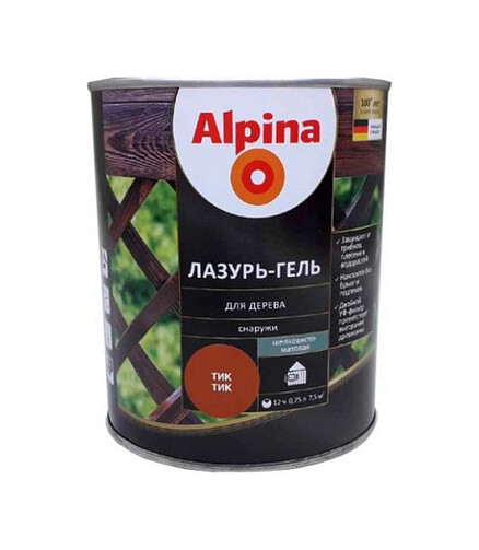 Лазурь-гель Alpina алкидый для дерева шелк.-матовый тик, 0,75л 438x503 в Материке