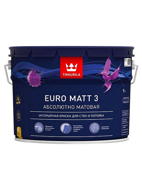 Краска Tikkurila EURO MATT 3 A матовая, 9л 495x660 Краска Tikkurila EURO MATT 3 A матовая, 9л 495x660 в Материке