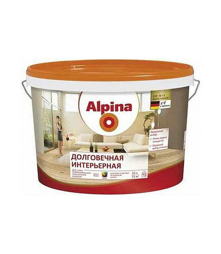 Краска Alpina Долговечная интерьерная Б3 шелк.-матовая, 9,4л/13,4кг 438x503 в Материке