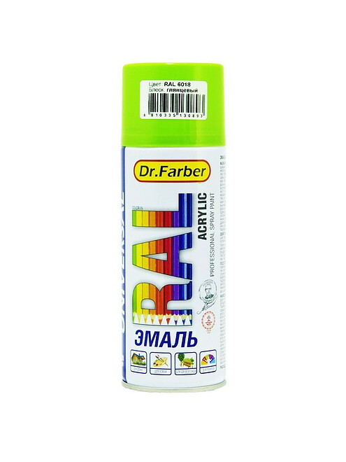 Эмаль Dr.Farber аэроз. акрил универс. RAL 6018 глянц., 520мл 495x660 Эмаль Dr.Farber аэроз. акрил универс. RAL 6018 глянц., 520мл 495x660 в Материке
