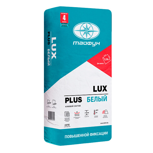 Клей Тайфун LUX PLUS для плитки белый, 25кг 620x620 в Материке