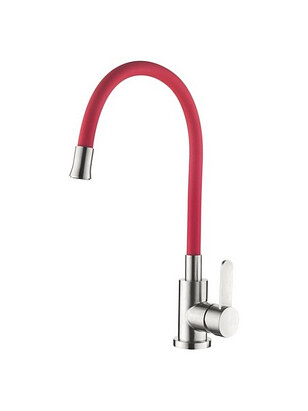 Смеситель L74004-1 (для кухни) с гибким изливом, нерж.сталь (красный) 238x286 в Материке