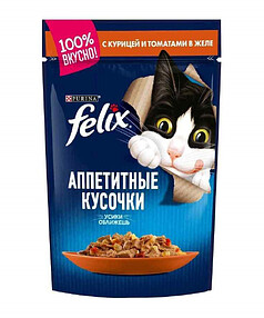 Корм для кошек FELIX курица, томат, кусочки в желе (75г) 238x286 в Материке