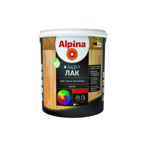 Лак ALPINA АКВА д/стен и потолков глянцевый 0,9л