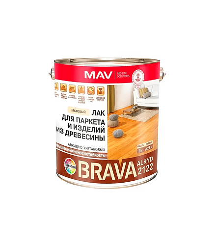 Лак BRAVA АУ-2122 паркетный алкидно-уретановый матовый, 2,3кг 438x503 в Материке