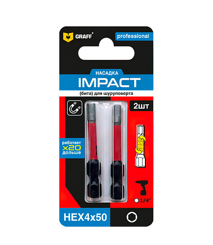 Бита ударная GRAFF Hex4 50мм 2шт 438x503 в Материке