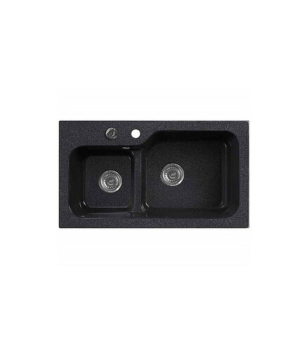 Мойка SG-REC-DUO-8045 800х452мм 1,5 чаши иск.мрамор-ЧЕРНЫЙ RS правая с сифоном 438x503 в Материке