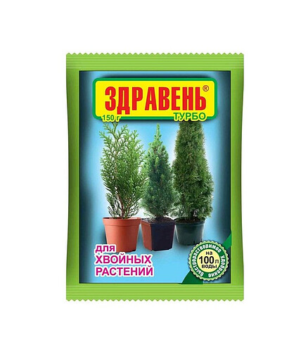 Удобрение для хвойных ЗДРАВЕНЬ ТУРБО быстрорастворимое (150г) 438x503 в Материке
