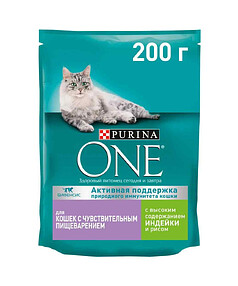 Корм для кошек Purina ONE с чувств. пищевар., индейка, рис (0,2кг) 238x286 в Материке