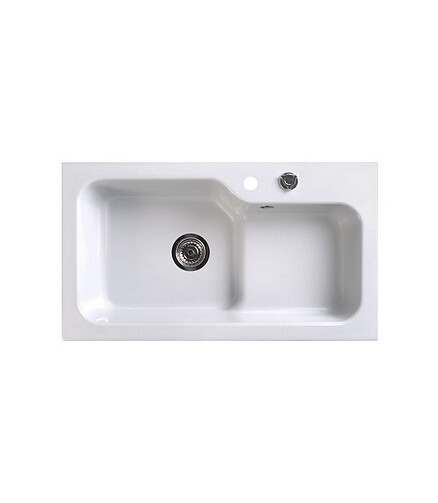 Мойка SG-REC-HALF-8045 800х452мм 1,5 чаши иск.мрамор-БЕЛЫЙ КВАРЦ левая с сифоном 438x503 в Материке