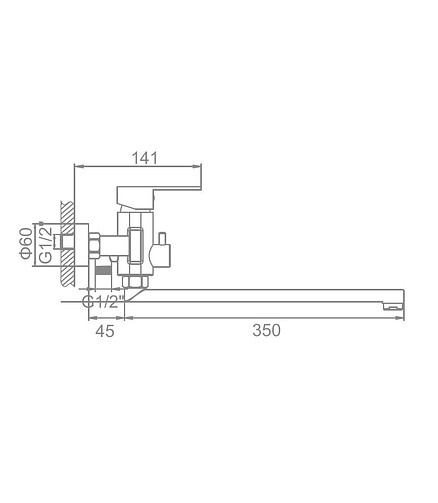 Смеситель L72216 (для ванны, длинный излив) нерж.сталь 438x503 в Материке - Вариант 2