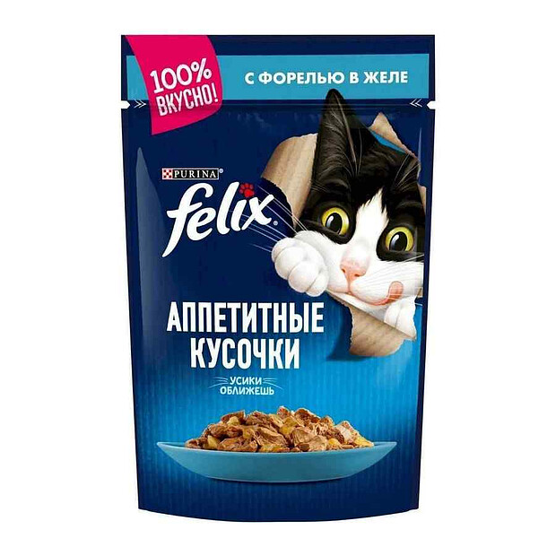 Корм для кошек FELIX кусочки в желе, форель (75г)