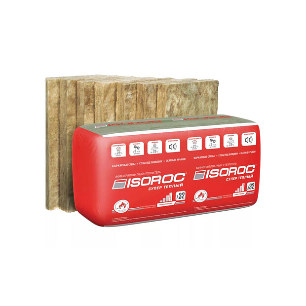 Изоляция ISOVER ISOROC super warm 100х610х1000/Y/C, (26кг/м3), 3.05м2