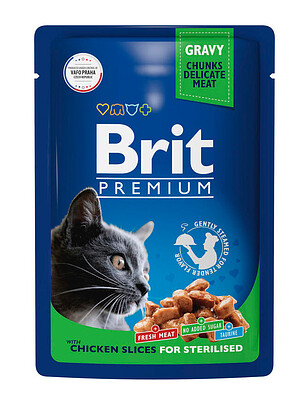 Корм для кошек Brit Premium Sterilised цыпленок, соус (85г) 238x286 в Материке