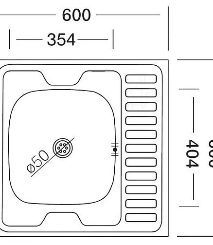 Мойка накладная S 409-L 600х600мм нерж.матовая 0,4мм левая (без сифона) 438x503 в Материке - Вариант 2