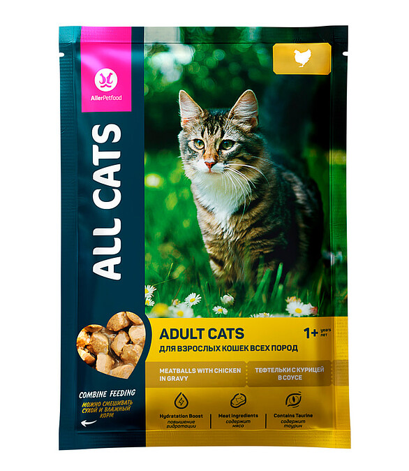 Корм для кошек ALL CATS Adult тефтельки с курицей в соусе (85г) 586x674 Корм для кошек ALL CATS Adult тефтельки с курицей в соусе (85г) 586x674 в Материке