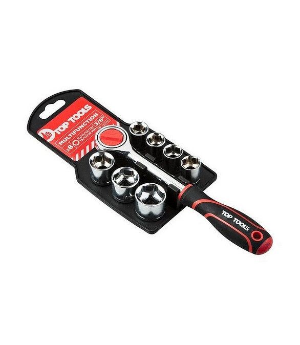 Набор ключей торцевых с трещоткой TOP TOOLS 38D142 3/8" 8шт/уп. 586x674 Набор ключей торцевых с трещоткой TOP TOOLS 38D142 3/8" 8шт/уп. 586x674 в Материке