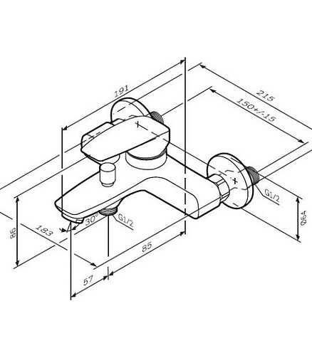 Смеситель TENDER F45A10000 (для ванны, короткий излив) без душ.комплекта 438x503 в Материке - Вариант 2