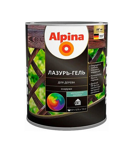Лазурь-гель Alpina алкидый для дерева шелк.-матовый бесцветный, 0,75л 438x503 в Материке