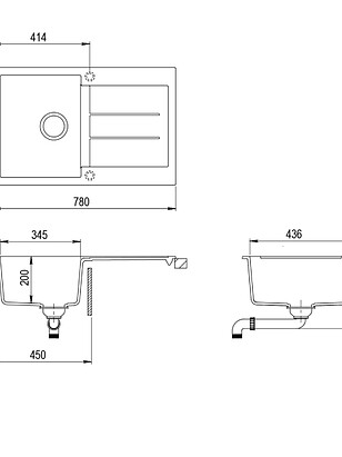 Мойка TESA SQT101-222AW 780х500мм гранит-графит с выпуском полуавтомат 238x286 в Материке - Вариант 2