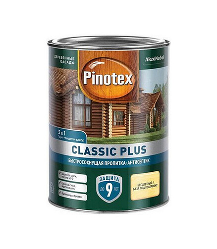 Пропитка-антисептик Pinotex Classic Plus 3 в 1 бесцветная, 0,9л 438x503 в Материке