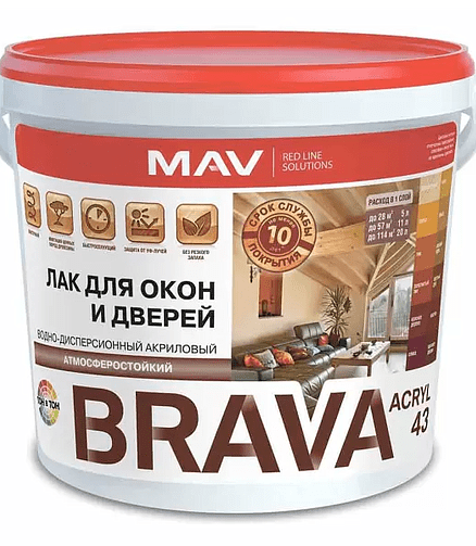 Лак BRAVA ВД-АК-1043 защитно-декор. глянцевый, 1кг 438x503 в Материке