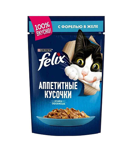 Корм для кошек FELIX форель, кусочки в желе (75г) 438x503 в Материке