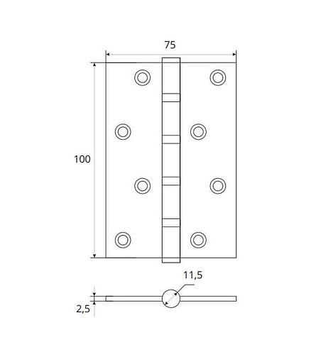 Петля дверная врезная универсальная AVERS 100*75*2,5-B4-CR, хром (уп=2шт) 438x503 в Материке - Вариант 2