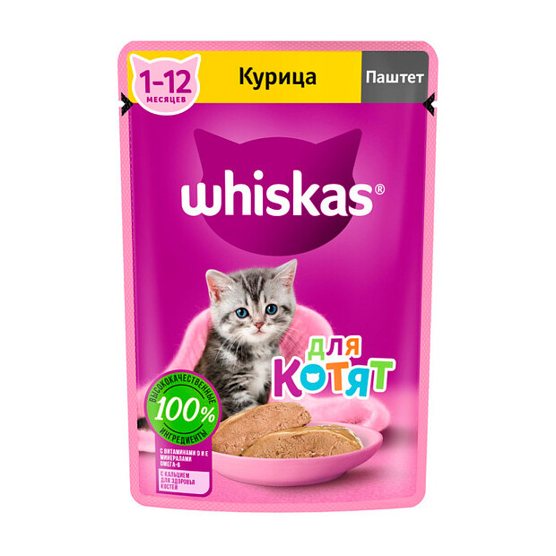 Корм для котят 1-12 мес. WHISKAS паштет с курицей (75г)