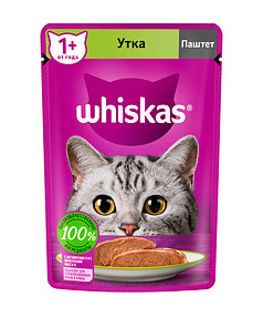 Корм для взрослых кошек WHISKAS паштет с уткой (75г)