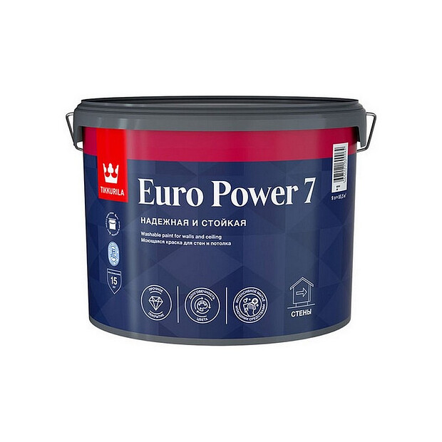 Краска ТИККУРИЛА EURO POWER 7 стойкая к мытью C мат 9л