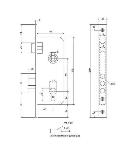Замок врезной с ручками AVERS 2226/70-AB, бронза 438x503 в Материке - Вариант 3