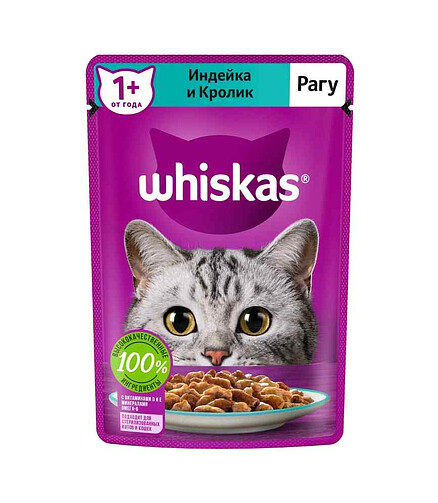 Корм для кошек WHISKAS индейка и кролик, рагу (75г) 438x503 в Материке