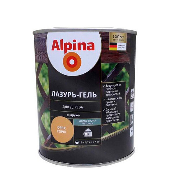 Лазурь-гель Alpina алкидый для дерева шелк.-матовый орех, 0,75л 586x674 Лазурь-гель Alpina алкидый для дерева шелк.-матовый орех, 0,75л 586x674 в Материке