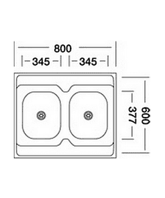 Мойка накладная N 232/132, 2 чаши 800х600мм нерж.матовая 0,5мм (без сифона) 238x286 в Материке - Вариант 2