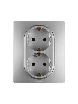 Розетка Legrand ETIKA 672423 2мест. с/з алюмин. 238x286 в Материке