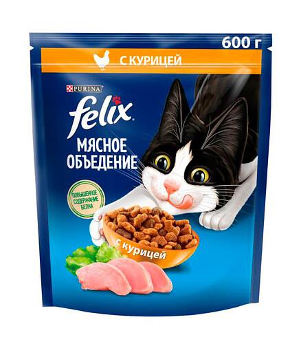 Корм для кошек FELIX Мясное объедение, курица (0,6кг) 438x503 в Материке