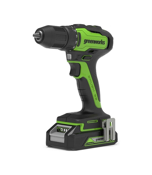 Шуруповерт аккум. GREENWORKS GD24DD35K2 б/щ 24В 2Ач 35Нм 586x674 в Материке