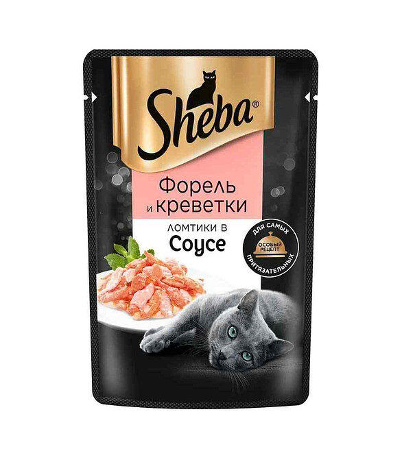 Корм для кошек SHEBA форель, креветки, ломтики в соусе (75г) 586x674 в Материке