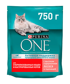 Корм для стер. кошек PURINA ONE лосось, пшеница (750г)