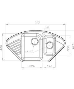 Мойка QUARZ GF-Z 14 (ЕСО-14) угловая 1,5 чаши, 930х500мм песок (без сифона)