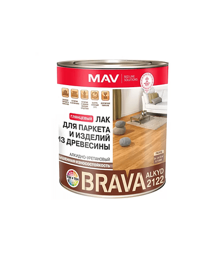 Лак BRAVA АУ-2122 паркетный алкидно-уретановый глянцевый, 2,3кг 438x503 в Материке
